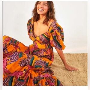 Farm Rio Puff Sleeve Midi Dress